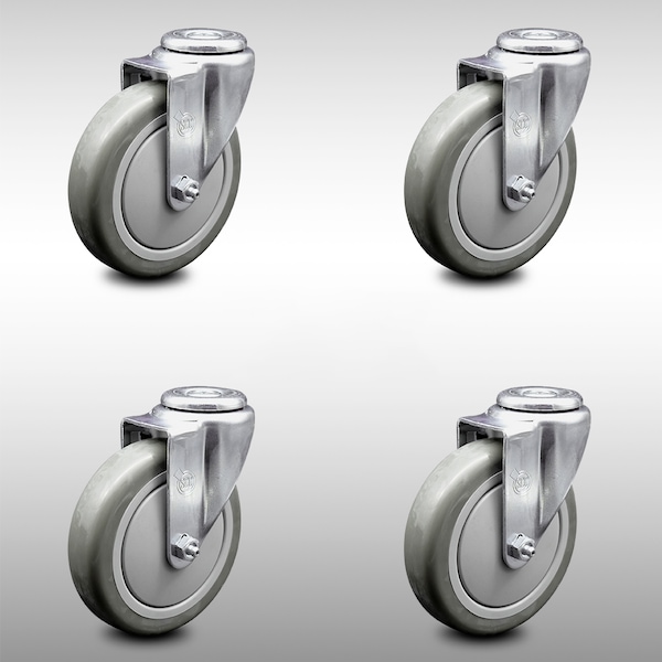 Service Caster 5 Inch SS Gray Polyurethane Wheel Swivel Bolt Hole Caster Set SCC-SSBH20S514-PPUB-4 - main